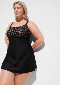 bonprix Női Alakform&aacute;l&oacute; f&uuml;rdőruh&aacute;s ruha enyhe form&aacute;l&oacute; hat&aacute;ssal, fekete, 52