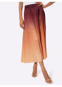 Damen Plisseerock in Matt-Satin in burgund-apricot-bedruckt ,Größe 36, WITT, 97% Polyester, 3% Elasthan