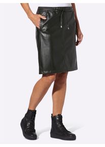 Damen Lederimitatrock mit Dehnbund und Tunnelzug in schwarz ,Größe 36, WITT, 100% Polyester