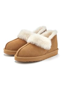 Dames Huisschoen in camelkleuren ,maat 38, Witt, 100% Leer