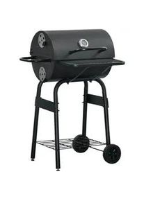 Outsunny Holzkohlegrill mit Deckel Metall Schwarz , 63x102x68 cm , Grills, Holzkohlegriller