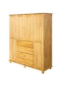 Möbilia Livetastic Drehtürenschrank , Naturfarben , Holz , Kiefer , massiv , 4 Fächer , 4 Schubladen , 156x177x52 cm , Schlafzimmer, Komplette Schlafzimmer und Serien, Schlafzimmerserien
