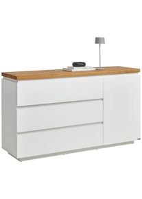Novel Sideboard, Wei&szlig;, Eichefarben, Holz, Holzwerkstoff, Eiche, vollmassiv, 1 F&auml;cher, 3 Schublade(n) Schubladen, 145x82x42 cm, Bsci, Typenauswahl, stehend, Holzm&ouml;bel, Kommoden Holz, Sideboards Holz