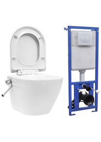 Inodoro WC de pared sin bordes cisterna oculta cerámica blanco