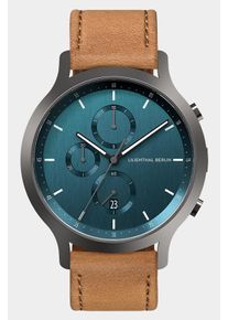 Men's Chronograph Watch - Dark Silver - Surgical Steel Case, Sapphire Glass, Lightbrown Leather Strap - Date Display - 42mm , Quartz Movement by Ronda