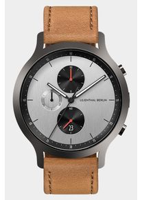 Men's Chronograph Watch - Gray - Surgical Steel Case, Sapphire Glass, Lightbrown Leather Strap - Date Display - 42mm , Quartz Movement by Ronda -