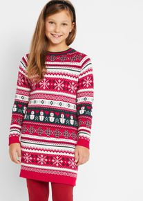 bonprix Vestido de punto con motivo invernal para niñas, rojo, 128/134