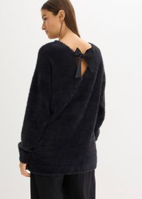 bonprix Női Hosszú pulóver puha tollas fonalból, fekete, 36/38