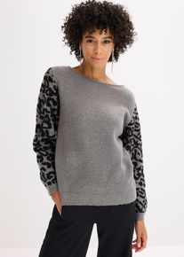 bonprix Sweter w cętki leoparda, szary, 48/50