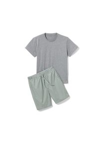 Tchibo - Shorty-Pyjama mit gewebter Hose - Herren - Gr. L - olivgrün/gestreift