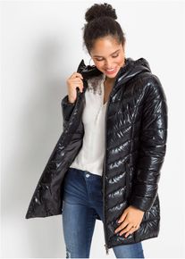 bonprix Steppjacke in Metallic-Optik, schwarz, Gr.50, Kurzer Steppmantel mit Kapuze