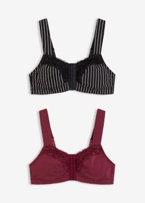 Lot de 2 soutiens-gorge &agrave; fermeture devant sans armatures - noir - taille 115B avec coton - bonprix