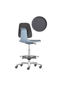 bimos Silla giratoria de trabajo LABSIT, silla alta con ruedas de freno y estribo circular, asiento de Supertec azul