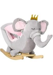 HOMCOM Kinder Schaukeltier, Grau+Rosa, Stahl+ Pappelholz , Metall , 33x45x60 cm , Spielzeug, Sonstiges Spielzeug