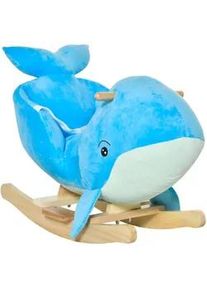 HOMCOM Kinder Schaukeltier, Blau, Plüsch+ Pappelholz , Holz , 33x50x60 cm , Spielzeug, Sonstiges Spielzeug