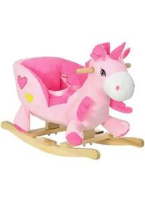 HOMCOM Kinder Schaukeltier, Rosa, Metall+ Pappelholz , 35x45x65 cm , Spielzeug, Sonstiges Spielzeug