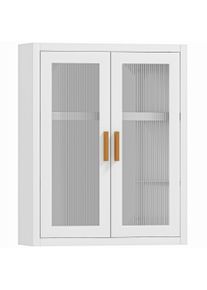 HOMCOM Wall-mounted bathroom cabinet, bathroom tall cabinet with 2 fluted doors, adjustable shelf, 40x14x50cm, white | Aosom Ireland