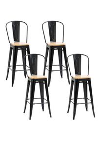 HOMCOM Set of 4 Industrial Bar Stools with Backrest & Footrest, Seat Height 76 cm, Black Metal, Light Wood-Effect Multi-layer Panels | Aosom Ireland