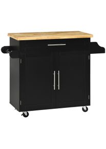 HOMCOM Kitchen trolley serving cart kitchen island, 1 spice rack, 1 towel rail, 109 cm x 40 cm x 89 cm, Black | Aosom Ireland