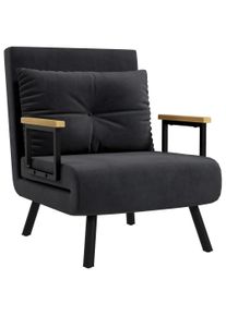 HOMCOM 1-seater 4-in-1 convertible armchair bed with 5-position backrest, wooden armrests and cushion, velvet-effect fabric, black | Aosom Ireland