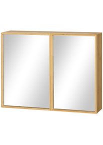kleankin Wall-mounted bathroom cabinet with mirrors and 2 doors in bamboo 65.2 x 14 x 50 cm | Aosom Ireland