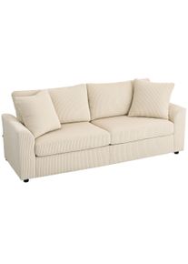 HOMCOM 3-seater sofa with decorative cushions, corduroy sofa for living room, bedroom, 212 cm wide, cream white | Aosom Ireland