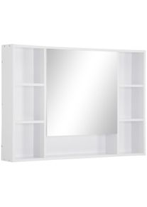 kleankin Bathroom wall cabinet with mirror, bathroom furniture, 7 open shelves and cupboard, 100 x 15 x 70 cm, white | Aosom Ireland
