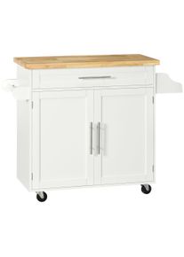 HOMCOM Kitchen trolley serving cart kitchen island, 1 spice rack, 1 towel holder, 109 cm x 40 cm x 89 cm, White | Aosom Ireland