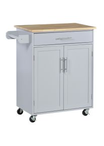 HOMCOM Kitchen serving cart on wheels, service trolley, kitchen island with drawer, cabinet and towel holder - gray | Aosom Ireland