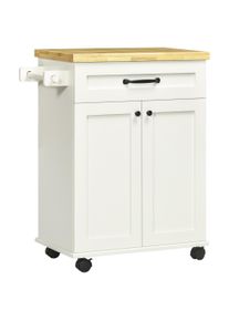 HOMCOM Multi-storage kitchen trolley on wheels 1 drawer 1 cabinet 1 towel rack white with wooden top | Aosom Ireland