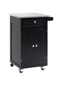 HOMCOM Multi-storage wheeled kitchen serving cart, 1 drawer, 2-door cabinet with shelf and towel holder, MDF, black, stainless steel | Aosom Ireland