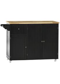 HOMCOM Kitchen island cart multi-storage 1 drawer 2 cabinets 3 doors with shelf towel holder hevea wood black | Aosom Ireland