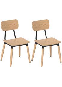 HOMCOM Set of 2 Modern Dining Chairs with Steel Legs and Curved Back, Natural Wood Effect | Aosom Ireland