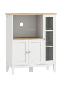 HOMCOM Microwave cabinet for kitchen with 1 compartment, 3 doors, cable grommets 80 x 35 x 97 cm white and wood-effect | Aosom Ireland