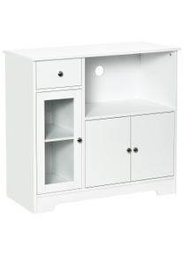 HOMCOM Microwave Cabinet, Kitchen Buffet, Storage Cabinet for Kitchen, Dining Room 90 x 40 x 82 cm Tempered Glass and Wood, White | Aosom Ireland