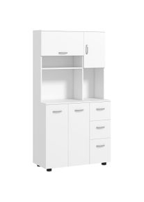 HOMCOM Kitchen cabinet, buffet, 3 drawers, 3 shelves, lots of storage, 89 x 39.5 x 168 cm, White | Aosom Ireland
