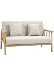 HOMCOM 2-seater Sofa, Linen-look Fabric Upholstery, Compact, up to 200 kg, Wood Frame, 123L x 69W x 74H cm, Beige | Aosom Ireland