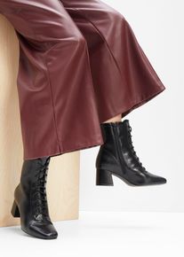 bonprix Mujer, Botines con cordones y tacón ancho, negro, 40