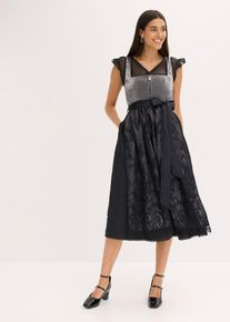 bonprix Dirndl mit gl&auml;nzendem Mieder (2-tlg.Set), schwarz, Samt