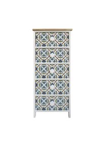 Rebecca Mobili Cassettiera 5 Cassetti Moderna Legno Chiaro Bianco Blu 93x40x30