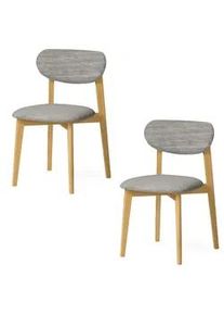 Woodek Esszimmerstuhl Theo 2er Set, Natur Eiche + grauer Stoff , Grau , Holz , 48.5x53.2 cm , FSC 100% ,