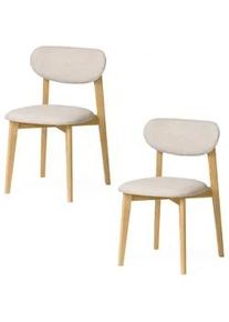 Woodek Esszimmerstuhl Theo 2er Set, Natur Eiche + beiger Stoff , Beige , Holz , 48.5x53.2 cm , FSC 100% ,