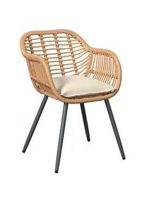 Ambia Garden Gartenstuhl , Grau, Naturfarben, Beige , Metall, Kunststoff, Textil , Füllung: Schaumstoff , Rundrohr , UV-beständig , Gartenmöbel, Gartensessel, Gartenstühle