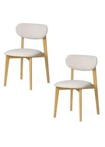 Woodek Esszimmerstuhl Theo 2er Set, Natur Eiche + beiger Stoff , Beige , Holz , 48.5x53.2 cm , FSC 100% ,