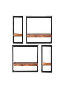 SIT-MÖBEL SIT Möbel Juego de estantería de pared | 4 piezas | madera de mango natural | metal antiguo negro antiguo | W 0 x D 0 x H 0 cm | 09200-03