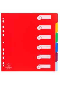 Exacompta - Cod. 4806E - Divisori per raccoglitori ad anelli con 6 tasti neutri frontespizio stampato 1-6 - Ppl multicolore - A4 maxi - 25 pezzi