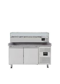 Mesa refrigerada para pizza, 2 puertas, acero inoxidable, mármol gris, 390 L, interior EN 60 x 40 cm, vitrina de ingredientes GN 1/3, Vaiotec 11256