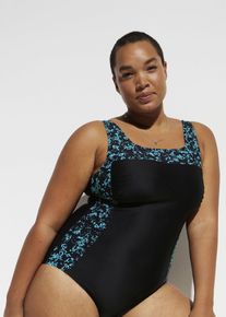 bonprix Mujer, Traje de baño con efecto moldeador medio con escote cuadrado, negro, 50