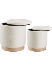 TecTake Set de 2 taburetes ORCHIDE tapizados en bouclé, con almacenamiento crema - 405228