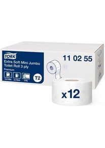 Tork Premium Mini Jumbo Papel Higiénico T2 de 3 capas 110255 12 rollos de 600 hojas
